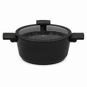 Panela Caçarola Cerâmica 20cm com Tampa Fundo de Indução 2,8L Preta