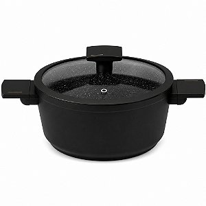 Panela Caçarola Cerâmica 18cm com Tampa Fundo de Indução 2L Preta
