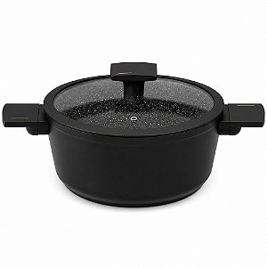 Panela Caçarola Cerâmica 22cm com Tampa Fundo de Indução 3,4L Preta