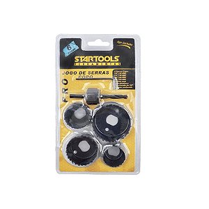Jogo Serra Copo 6 Peças Startools em Aço Carbono com Adaptador e Broca Guia