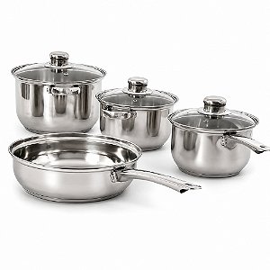 Conjunto de Panelas 7 Peças Inox com Tampas de Vidro Temperado Wincy