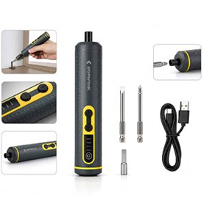 Kit Chave de Fenda Elétrica 30 em 1 Recarregável com Led e Pontas