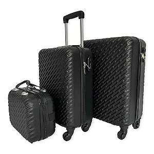Kit 3 Malas de Viagem com Rodinhas 360 Graus e Cadeado Preta