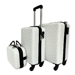 Kit 3 Malas de Viagem com Rodinhas 360 Graus e Cadeado Branco