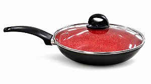 Frigideira Cerâmica 24cm com Tampa Antiaderente para Indução Preta