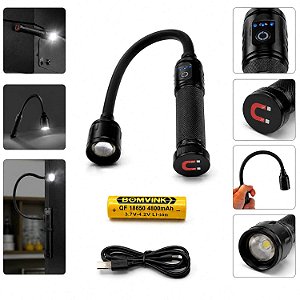 Lanterna Magnética Flexível Recarregável Led 430 Lúmens com Zoom