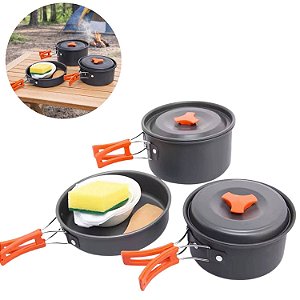 Kit Panelas para Camping 9 Peças com Frigideira Tigelas e Utensílios