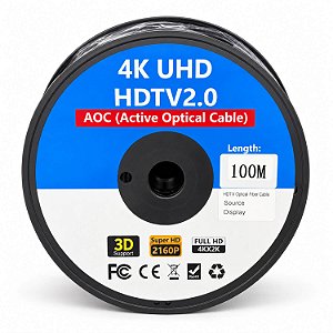 Cabo HDMI Óptico Ativo 100 Metros 4K Fibra Óptica 18Gbps com HDR
