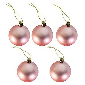 Kit 40 Enfeites de Natal com Bolas Estrela e Pérolas Dourado e Rose