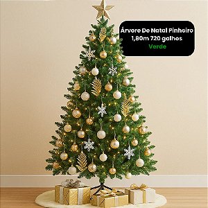Árvore de Natal Pinheiro 1,80 Metros com 720 Galhos e Base de Ferro Verde