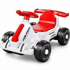 Kart Elétrico Infantil 6V Branco com Farol Led Som e Pedal Acelerador