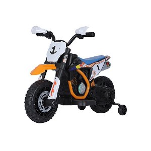 Moto Elétrica Infantil 6V Laranja com Rodinhas Laterais Estilo Off-Road