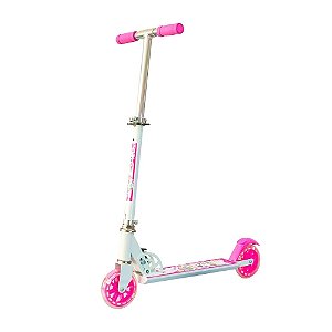Mini Patinete Infantil Travessos Branco com Rodas Led e Guidão Ajustável