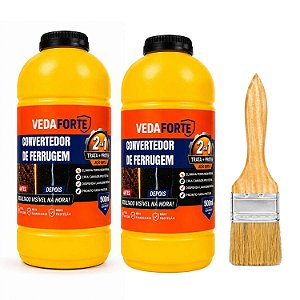 Kit 2 Convertedores de Ferrugem Veda Forte 500ml com Pincel 2 Polegadas