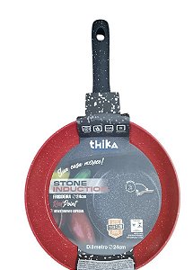 Frigideira 24cm Antiaderente Stone para Indução e Gás Vermelha