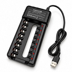 Carregador Inteligente para 8 Pilhas AA e AAA Recarregáveis com USB
