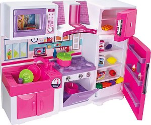 Cozinha Infantil Completa com Fogão Geladeira Pia e Micro-ondas Rosa