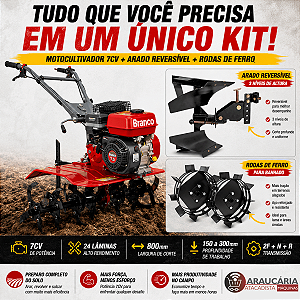 Motocultivador 7cv Branco Arado Reversível + Roda de Ferro
