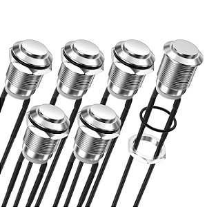 Botão Momentâneo Metal Impermeável, Normalmente Aberto ON Off, 2 Pin SPST, 12V, Prata, 12mm, 6Pcs