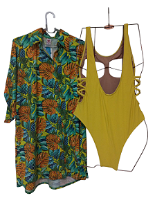 KIT VESTIDO  BLUSÃO UV+ MAIÔ TIRAS LATERAIS COM BOJO UV FPU50