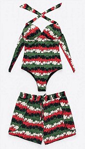 KIT MAIÔ COM BOJO ESTAMPADO + SHORT NA MESMA ESTAMPA COM PROTEÇÃO UV