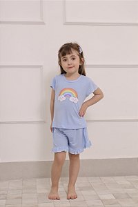 Pijama Feminino Infantil - Estampado Nuvem - Malha - Lilás - N°8