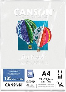 CANSON Iris Vivaldi, Papel Branco A4 em Pacote de 25 Folhas Soltas, Gramatura 185 g/m², Cor Branco