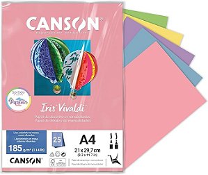 CANSON Iris Vivaldi, Papel Colorido A4 Sortido em Pacote de 25 Folhas Soltas, Gramatura 185 g/m², Cores Pastéis (sortido)