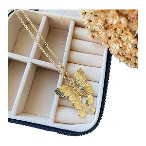 Colar Choker Borboleta Dupla Folheado a Ouro