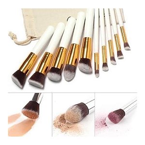 Kit Pincel Kabuki para Maquiagem com 10 pincéis