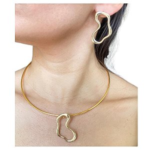 Conjunto Luz Galaxy Aro Choker e Brincos Folheado a Ouro