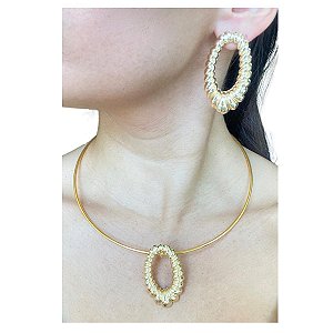 Conjunto Vintage Aro Choker e Brincos Folheados a Ouro