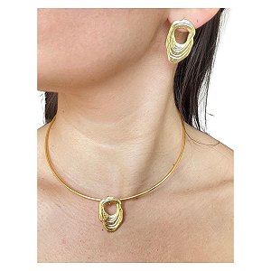 Conjunto Ébano Aro Choker e Brincos Folheado a Ouro