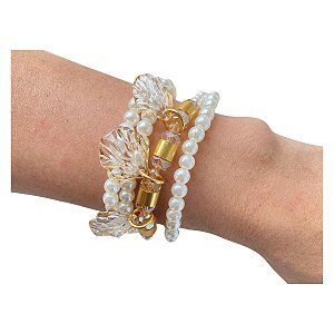 Kit com 4 Pulseiras com pérolas e conchas