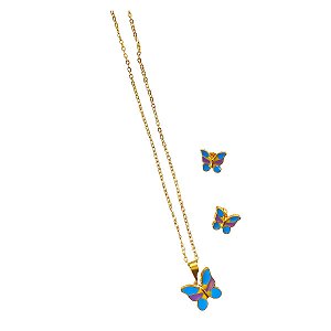 Conjunto Infantil Borboleta Encantada Folheado a Ouro