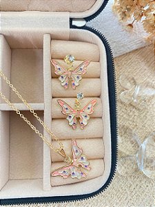 Conjunto Colar e Brincos Borboletas Resinadas