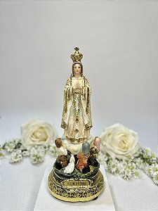 Nossa Senhora de Fátima com Pastorinhos dourada (15cm)