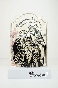 Placa em Madeira  com acrílico Sagrada Família