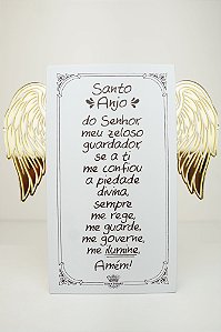 Placa de Mesa com Asas Douradas - Santo Anjo