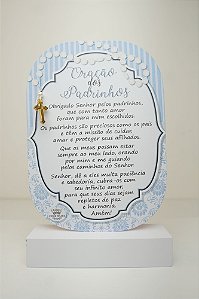 Madeirinha de mesa decorativa Oração dos Padrinhos azul