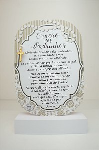 Madeirinha de mesa decorativa Oração dos Padrinhos bege