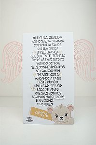 Placa de Mesa Oração ao Anjo da Guarda com Asas – Rosa