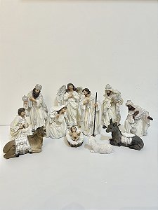 Presépio Sagrada Família Completo Branco com Prata - 20 cm