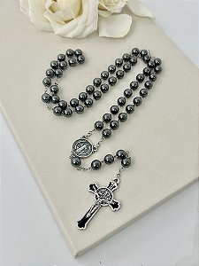 Terço Hematita Inox São Bento