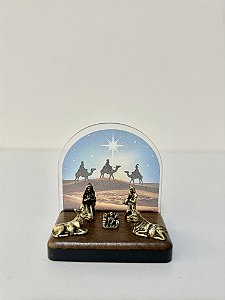 Mini Presépio de Natal oval madeira com acrílico