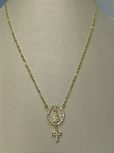 Colar semijoia Nossa Senhora Aparecida com cruz