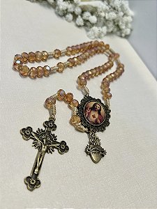 Terço Sagrado Coração de Jesus Cristal Ambar