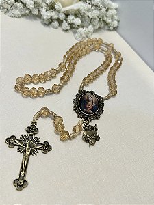 Terço Coração de Maria com contas âmbar