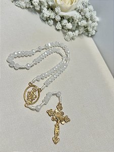 Terço de Bolso Nossa Senhora das Graças Cristal Branco