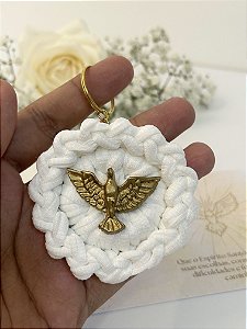 Chaveiro Espírito Santo Artesanal Branco com dourado